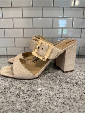 Sam Edelman Dalton heeled sandals in Sand Linen with buckle